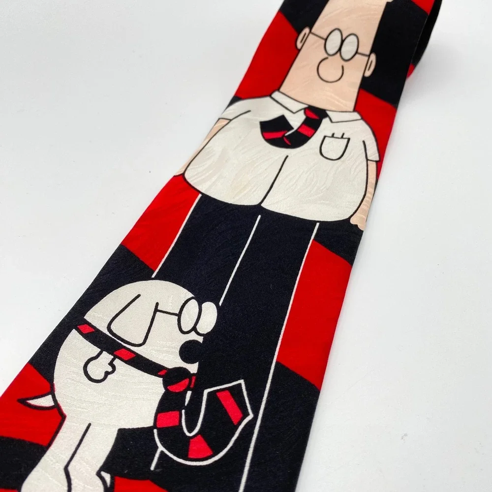 Dilbert‎ Necktie Red Black Novelty Dog Cartoon Business Office Adult Mens